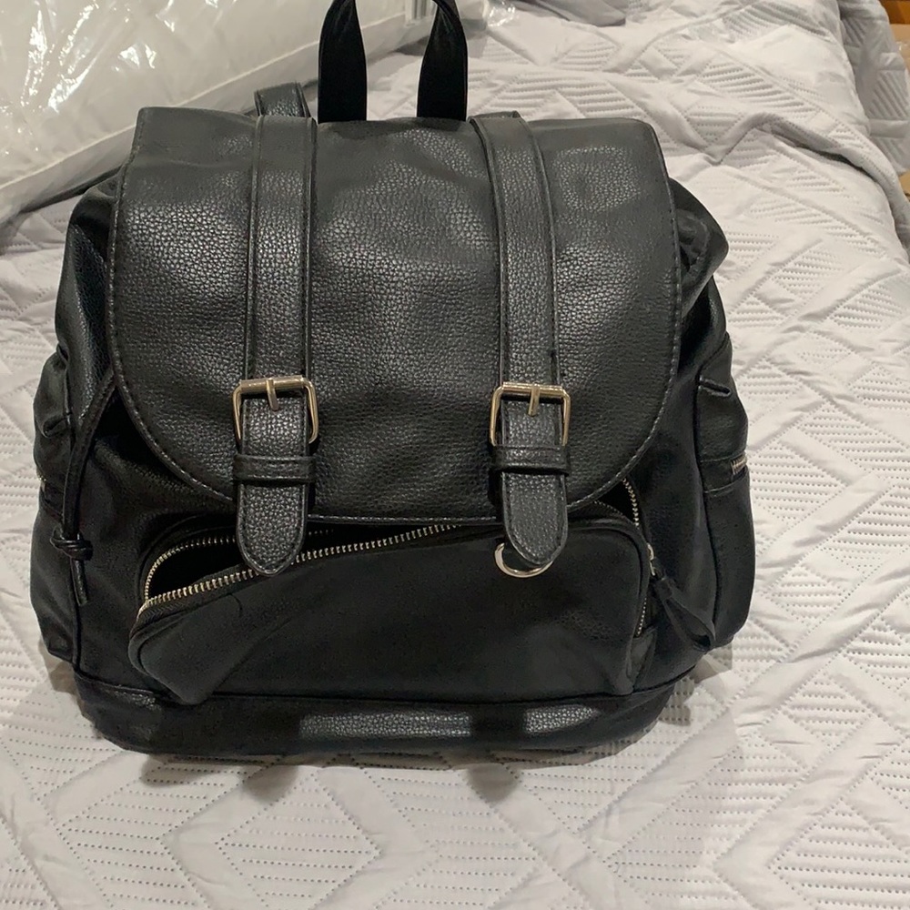 Black Polyester Like Leather Backpack. Like New - image 1